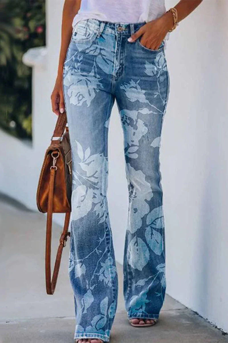 Kvinners Vanlige Denim Jeans med Blomsterlommer 5