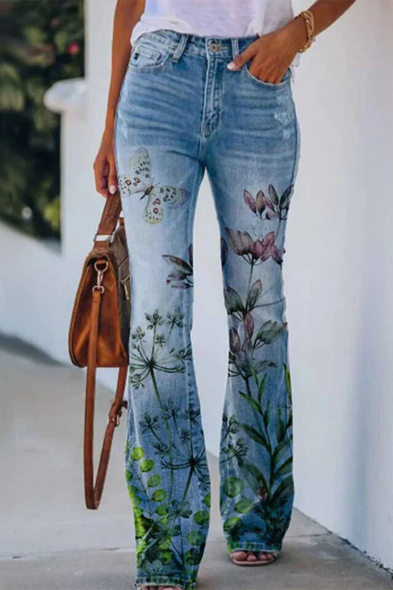 Kvinners Vanlige Denim Jeans med Blomsterlommer 8