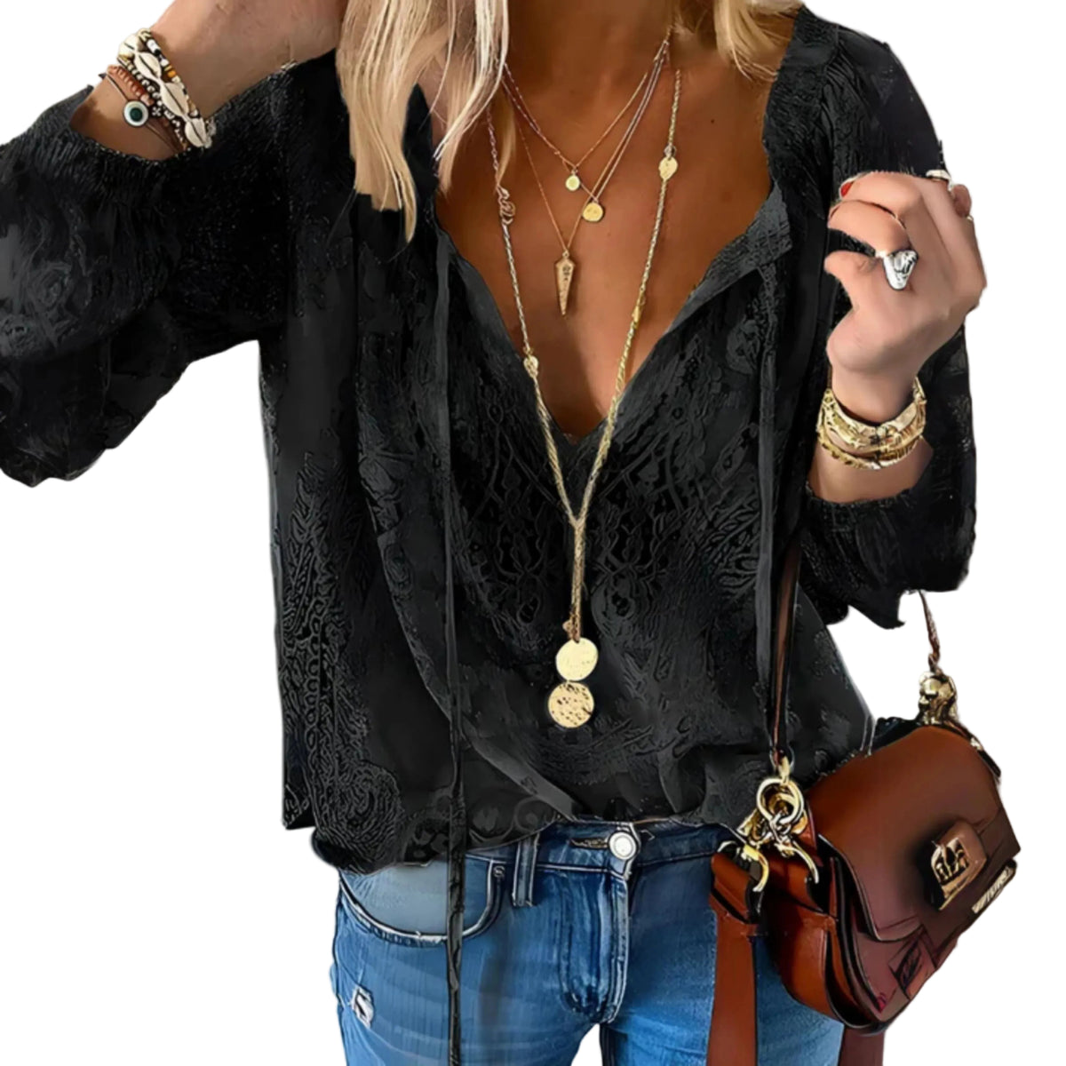 Kvinners Vintage Bluse med Lange Ermer 2