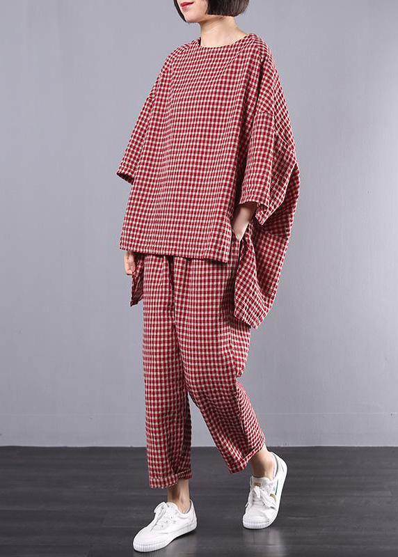 Kvinners Vintage Bluse og Bukser Sett i Rødt Rutete 3