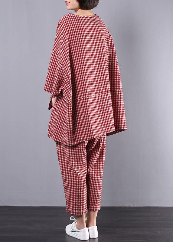 Kvinners Vintage Bluse og Bukser Sett i Rødt Rutete 4