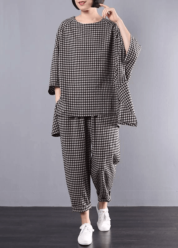 Kvinners Vintage Bluse og Bukser Sett i Rødt Rutete 5