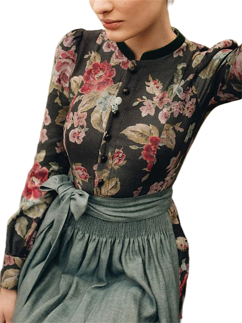 Kvinners Vintage Dirndlkjole med Blomsterdesign og Schürze 0