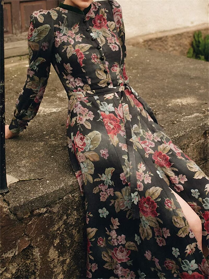Kvinners Vintage Dirndlkjole med Blomsterdesign og Schürze 1