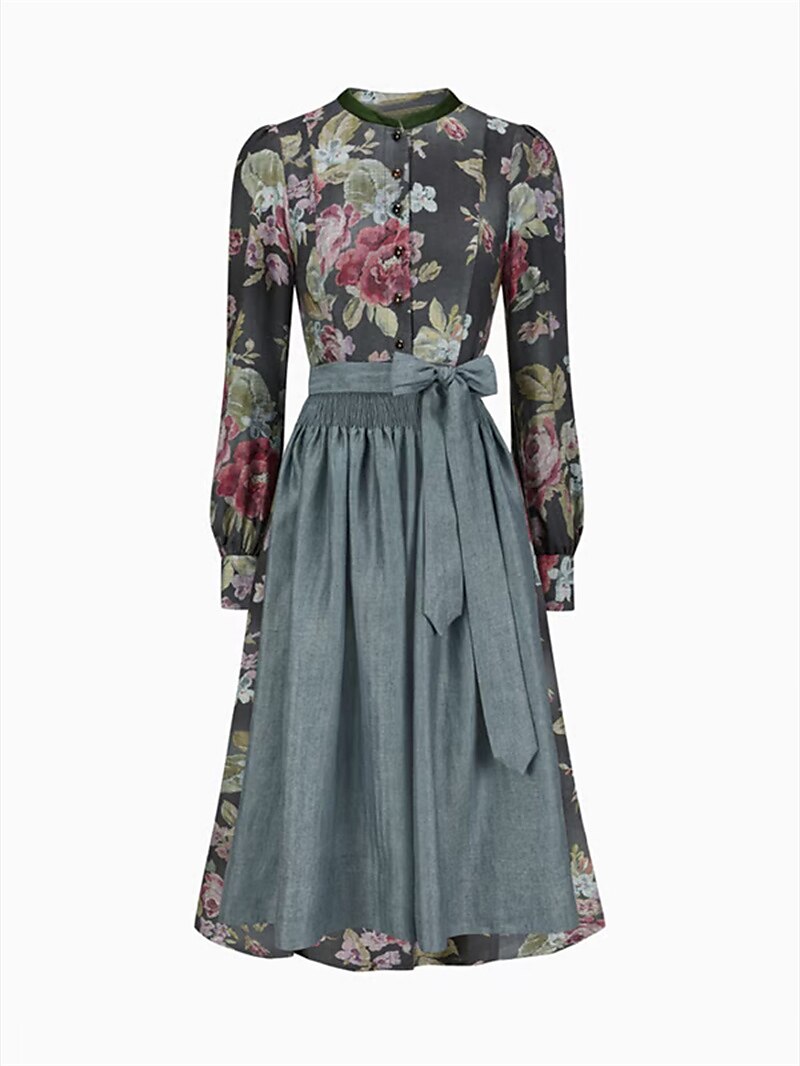 Kvinners Vintage Dirndlkjole med Blomsterdesign og Schürze 4