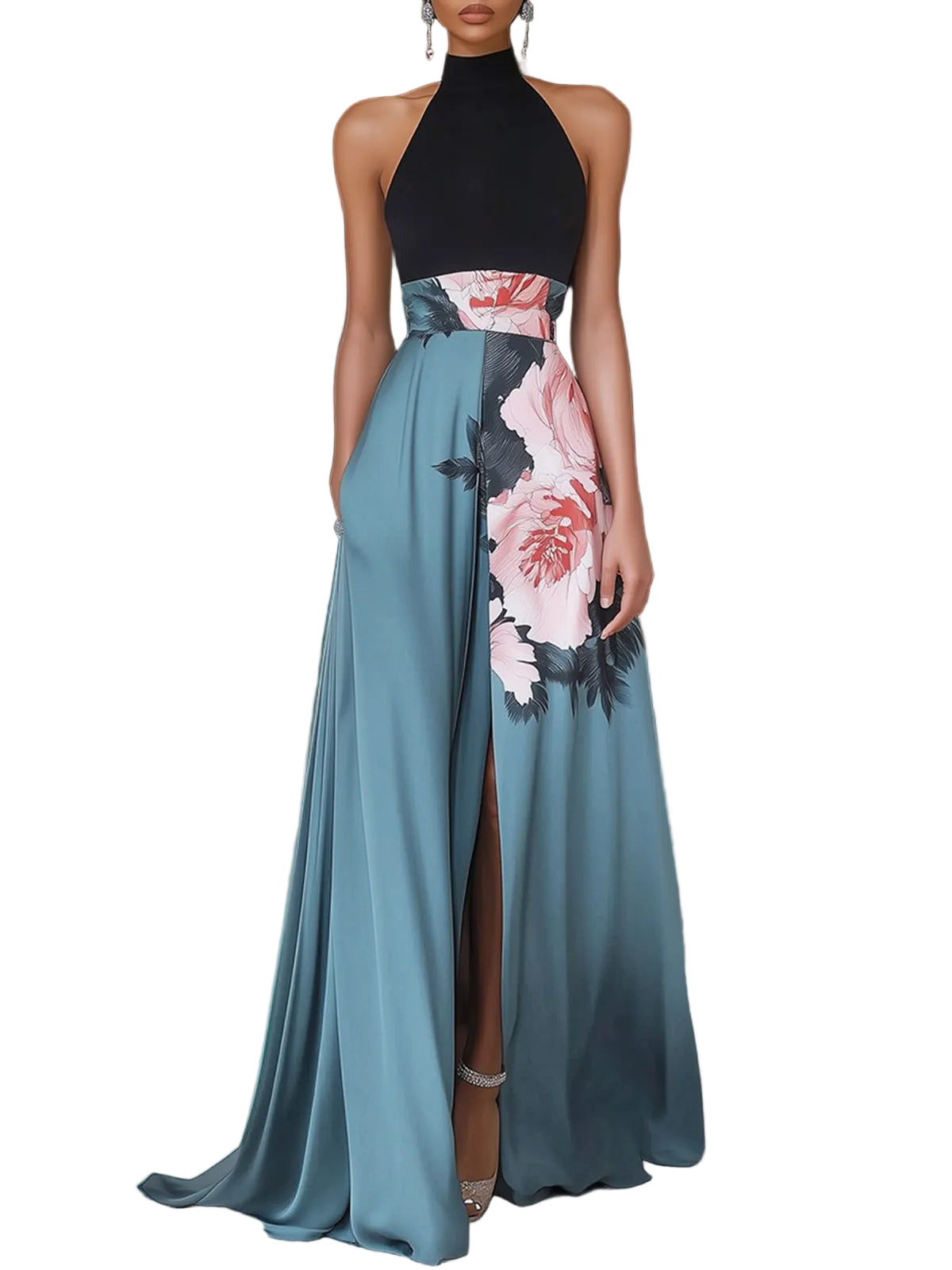 Kvinnes A-Line Maxi Kjole med Blomsterprint 0