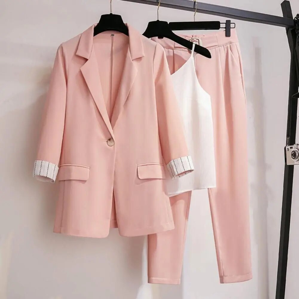 Kvinnes Blazer Bukser Set med Topp 3
