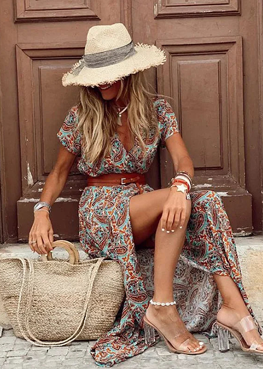 Kvinnes Boho Maxikjole med Belte 6