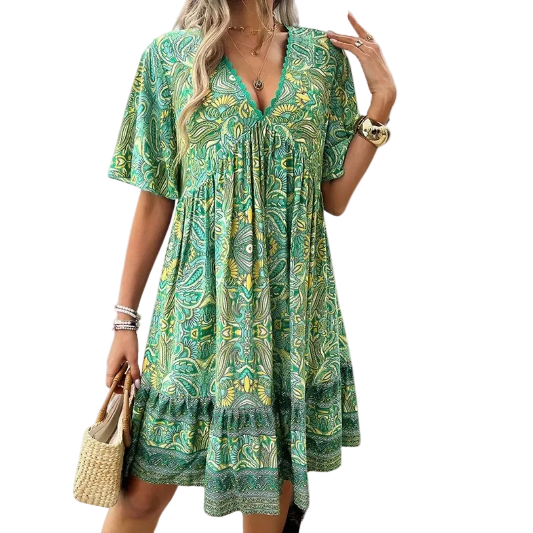 Kvinnes Boho Mini Kjole Paisley Mønster 0