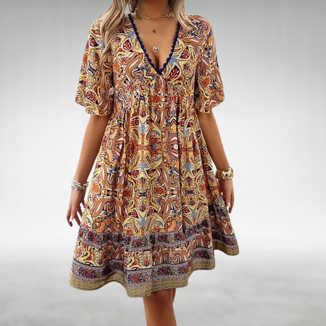 Kvinnes Boho Mini Kjole Paisley Mønster 1