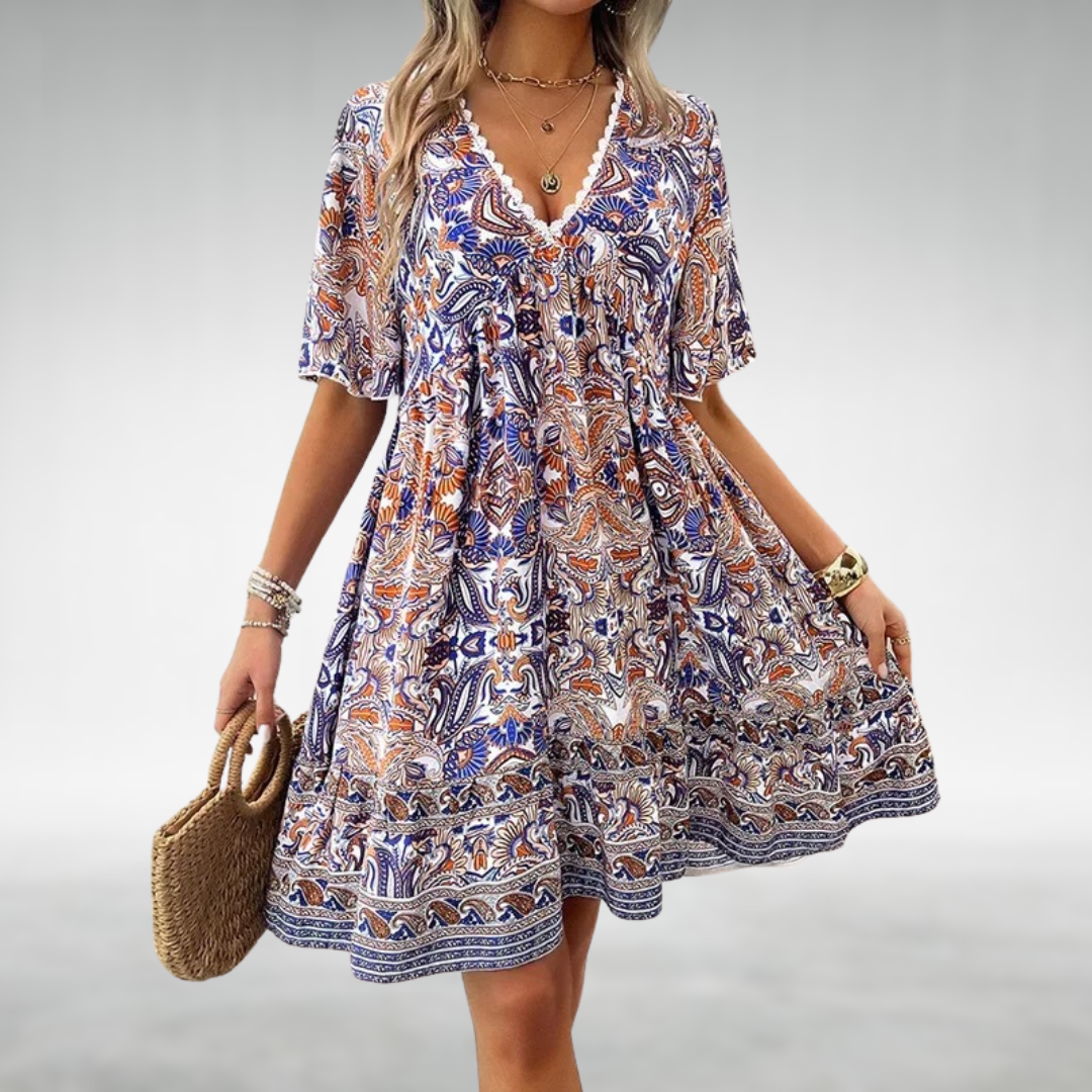 Kvinnes Boho Mini Kjole Paisley Mønster 2