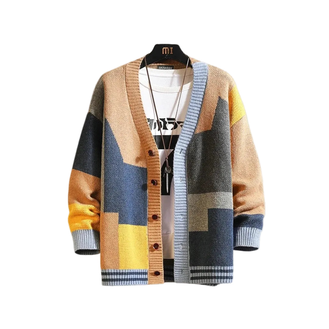 Kvinnes Cardigan Fargeblokk Design med Knapp 0