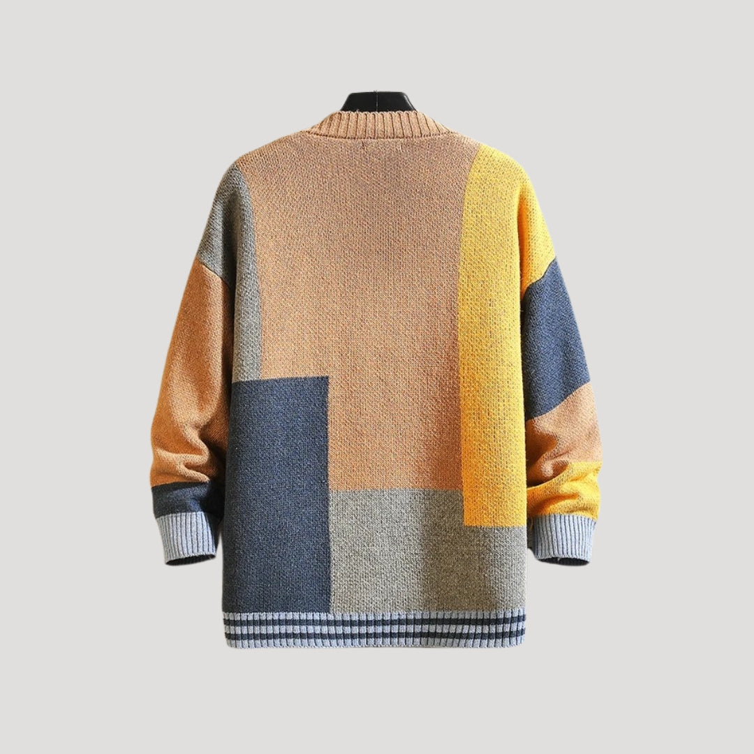 Kvinnes Cardigan Fargeblokk Design med Knapp 2