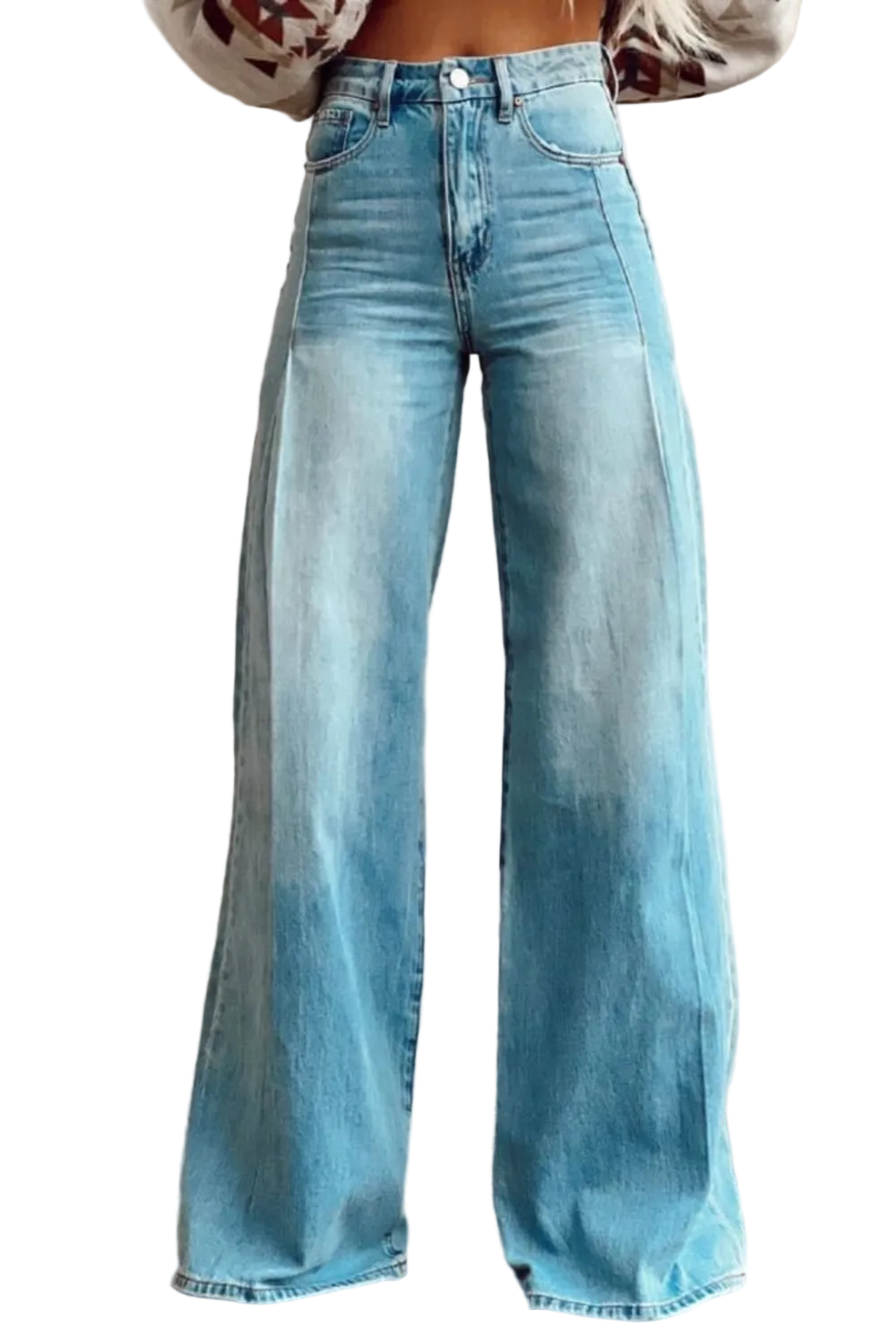 Kvinnes Denimbukse med Vide Ben 0