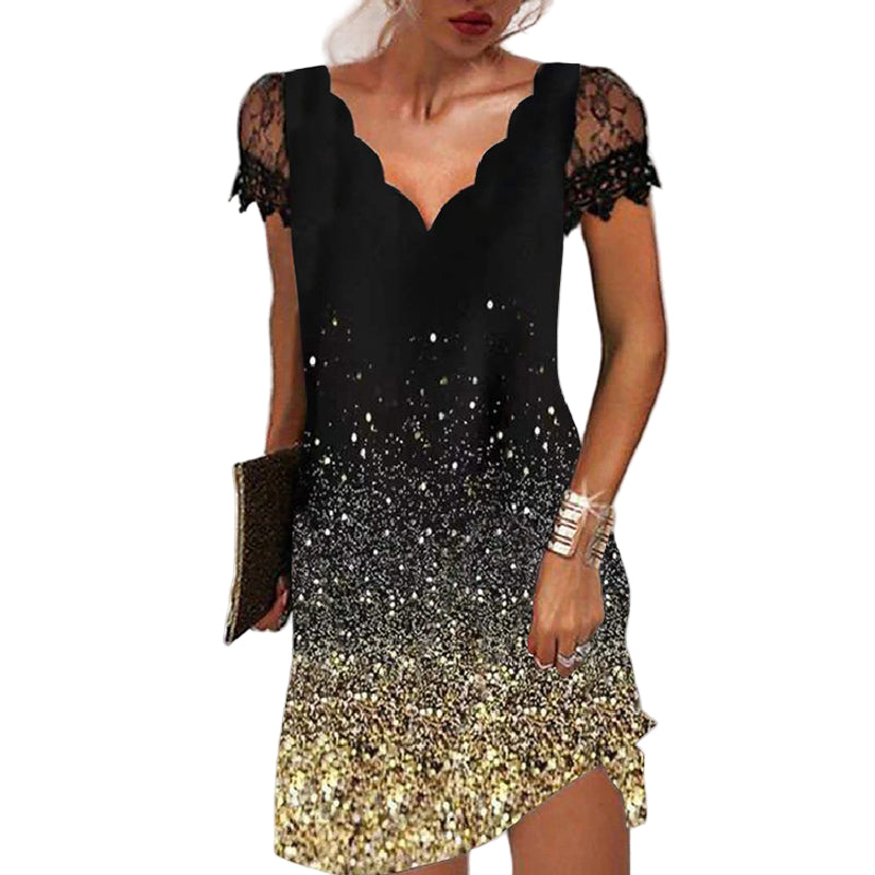 Kvinnes Festkjole Med Glitter og Blonder 0