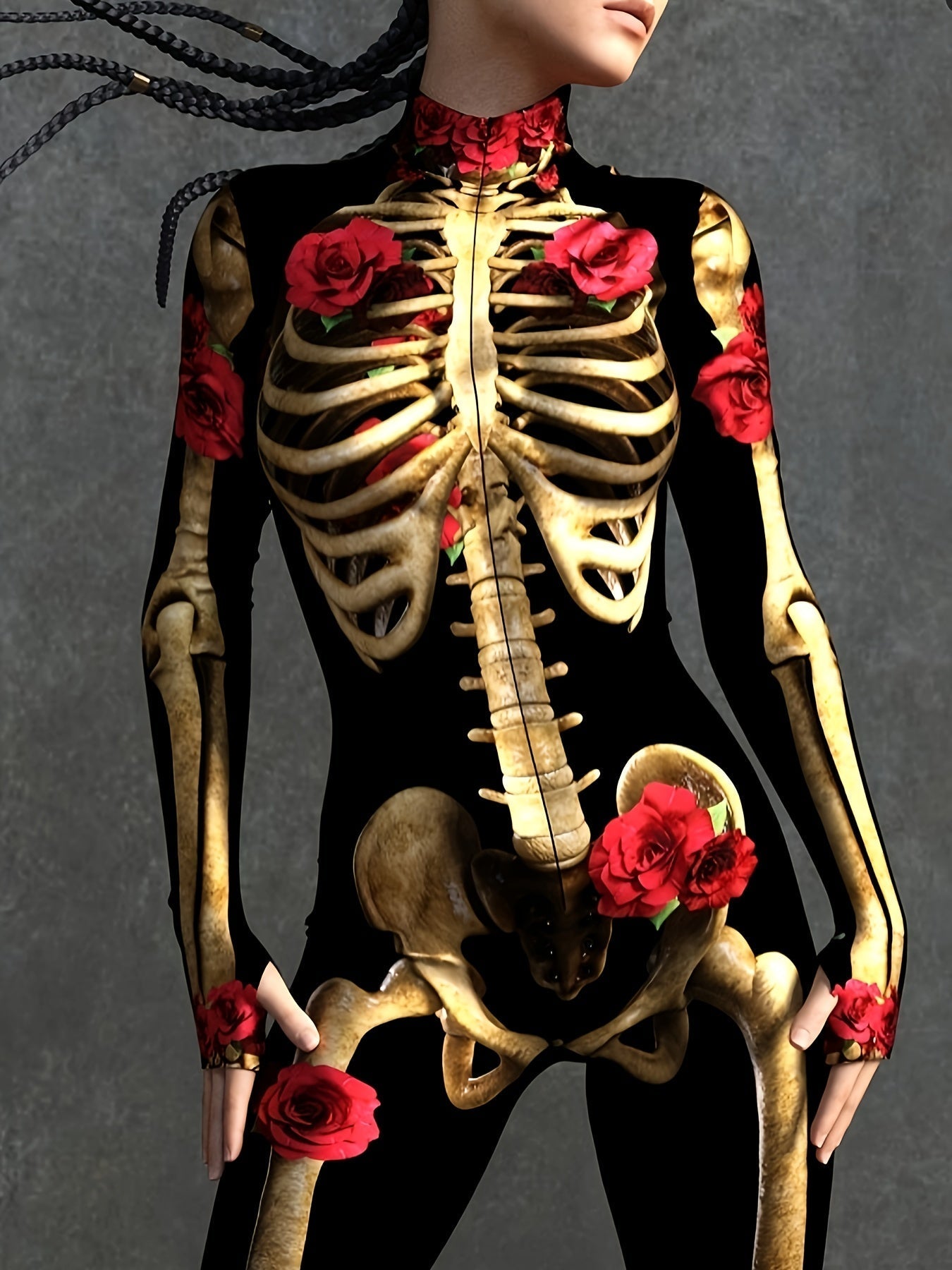 Kvinnes Jumpsuit med Skjeletttrykk 1