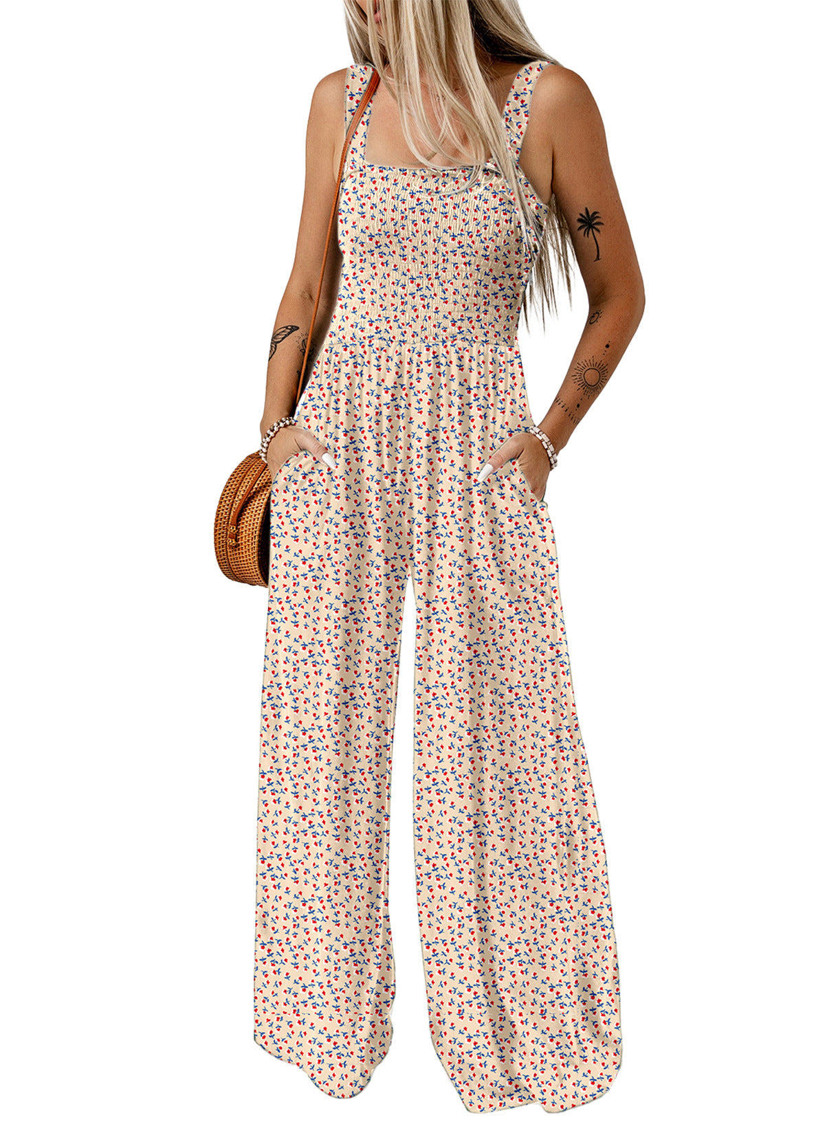 Kvinnes Jumpsuit med Vidde Ben Blomsterprint 4