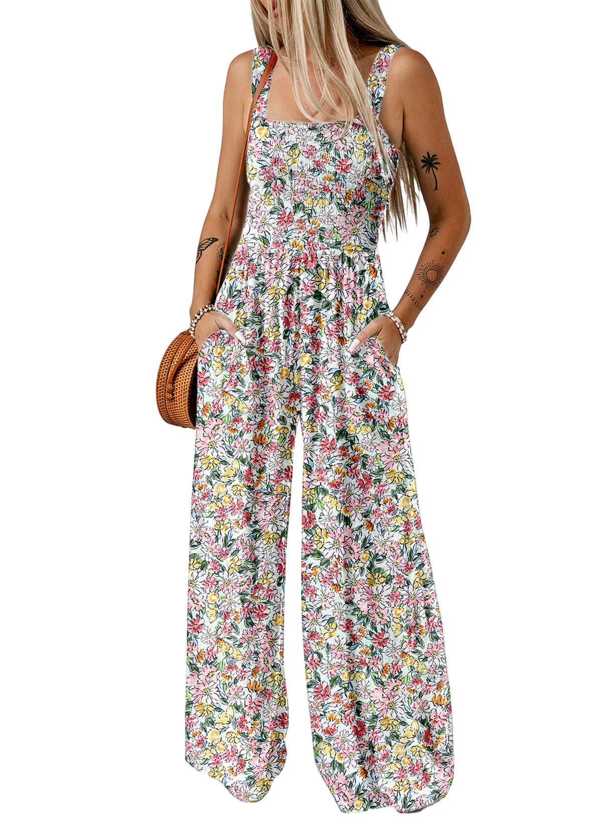 Kvinnes Jumpsuit med Vidde Ben Blomsterprint 6