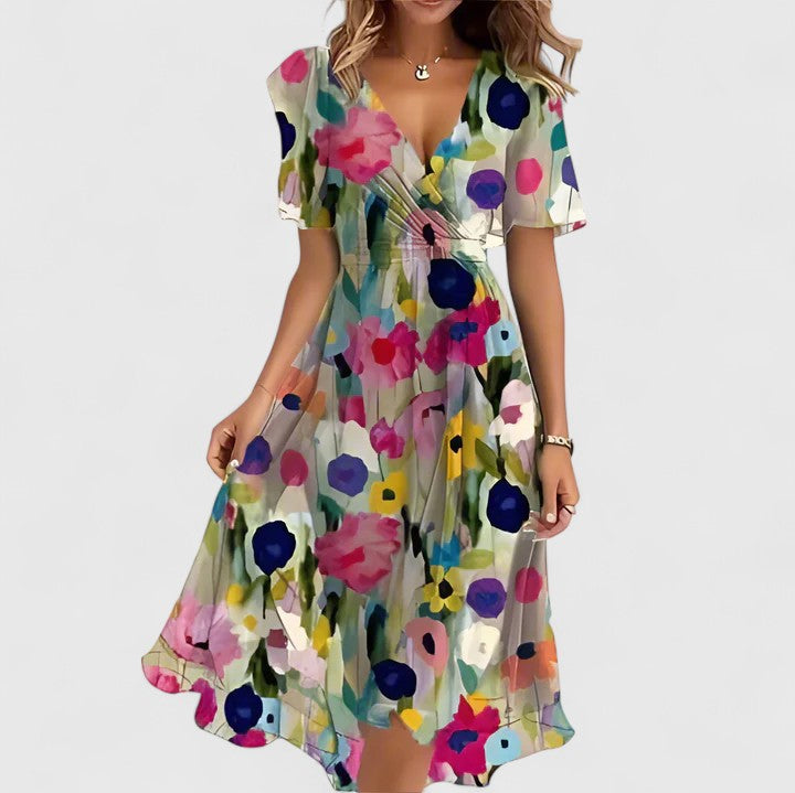 Kvinnes Kort Kjole med Blomsterdesign 2