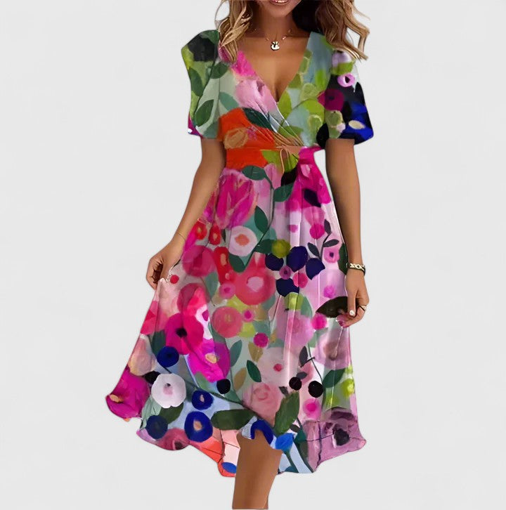 Kvinnes Kort Kjole med Blomsterdesign 3