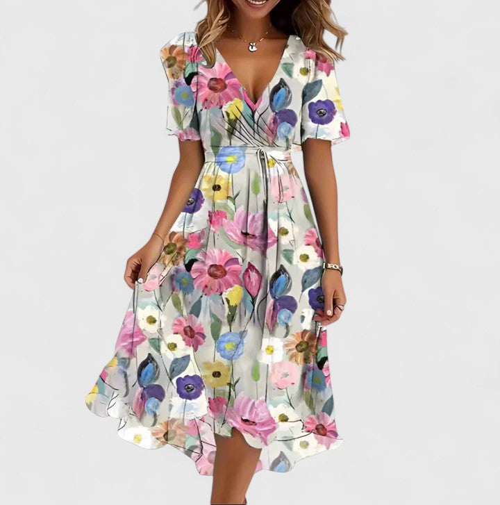 Kvinnes Kort Kjole med Blomsterdesign 5