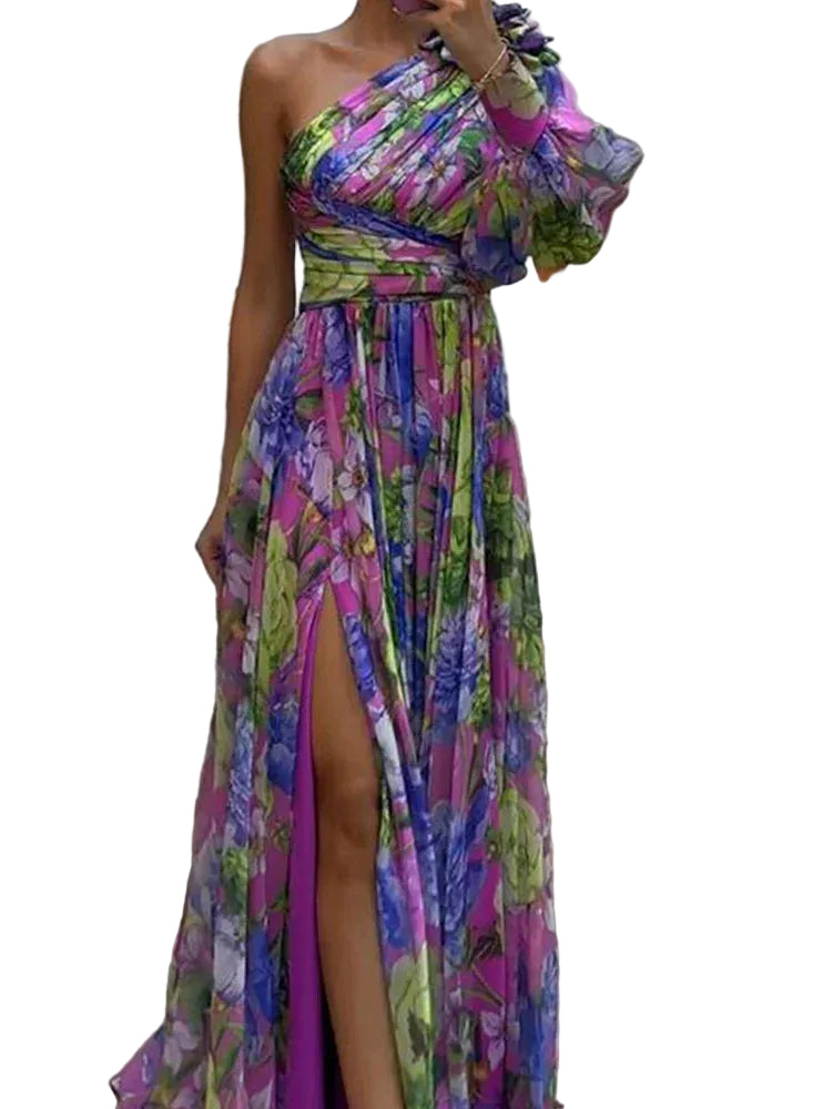 Kvinnes Maxi Kjole med Splitt og En Erme 0
