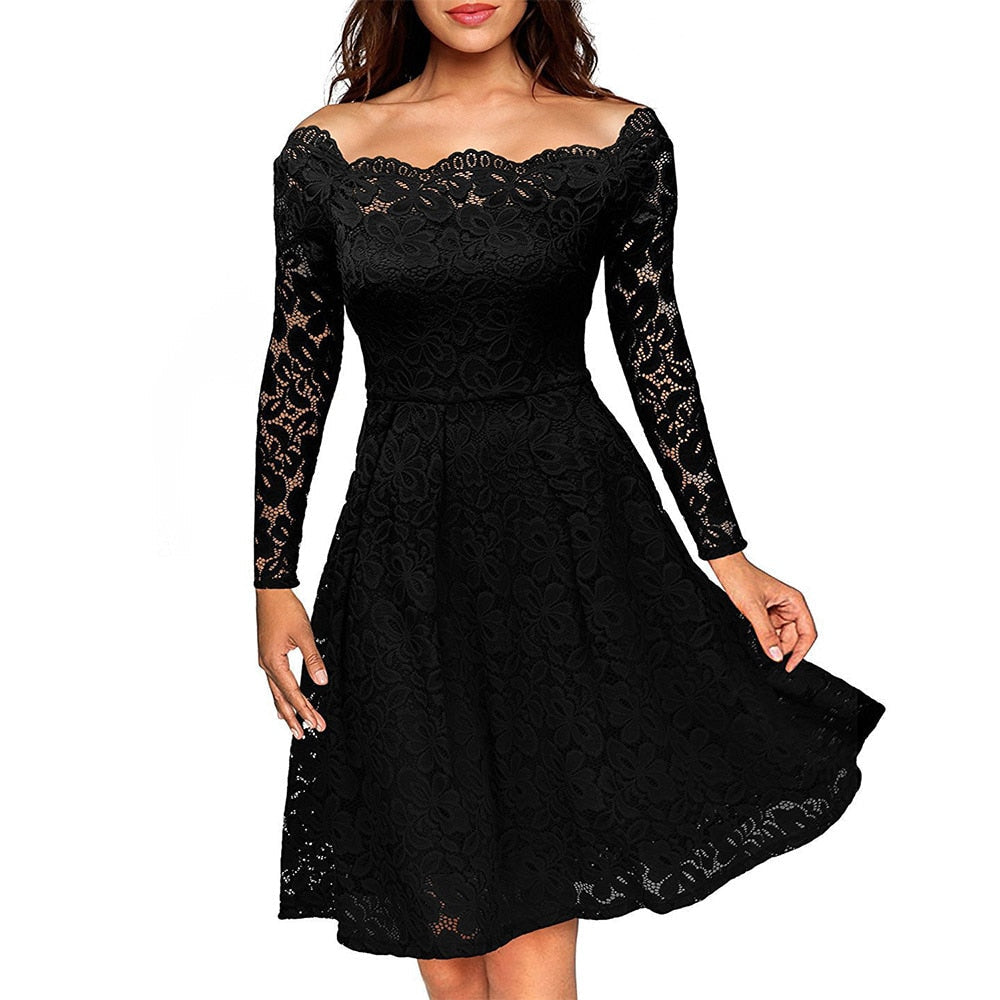 Kvinnes Midikjole Off-Shoulder Vintage Design 0