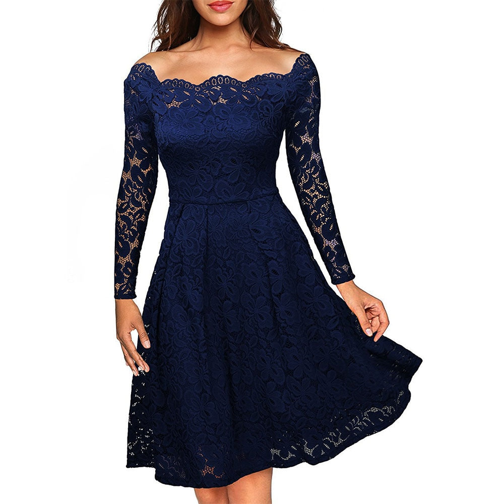 Kvinnes Midikjole Off-Shoulder Vintage Design 2