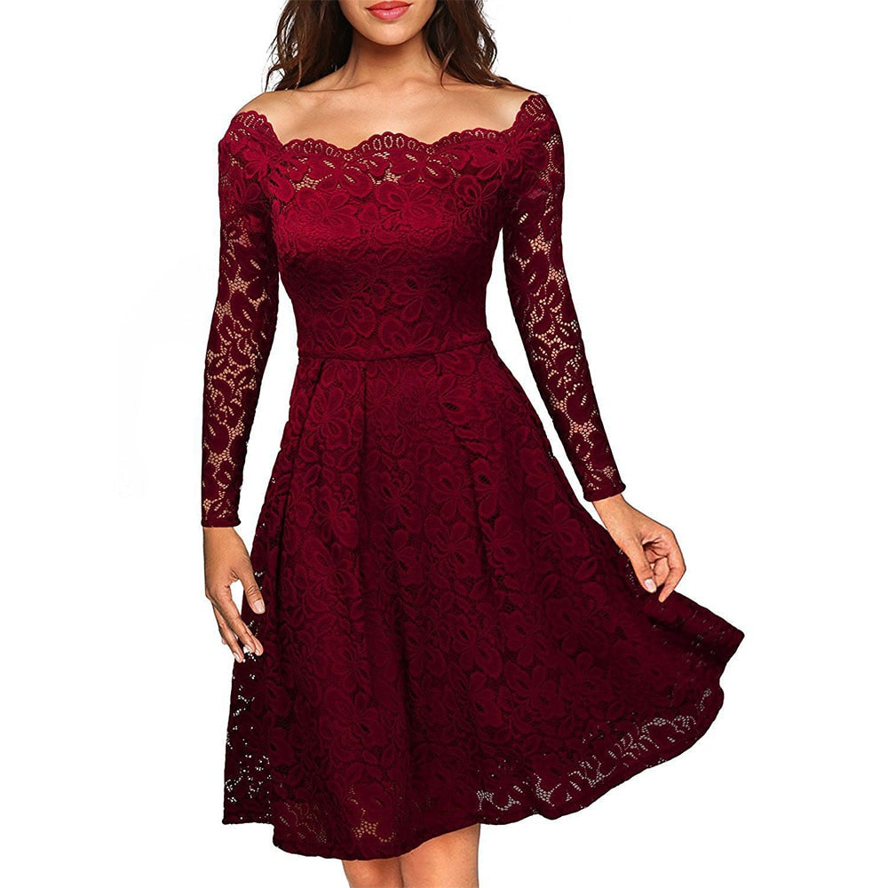 Kvinnes Midikjole Off-Shoulder Vintage Design 4