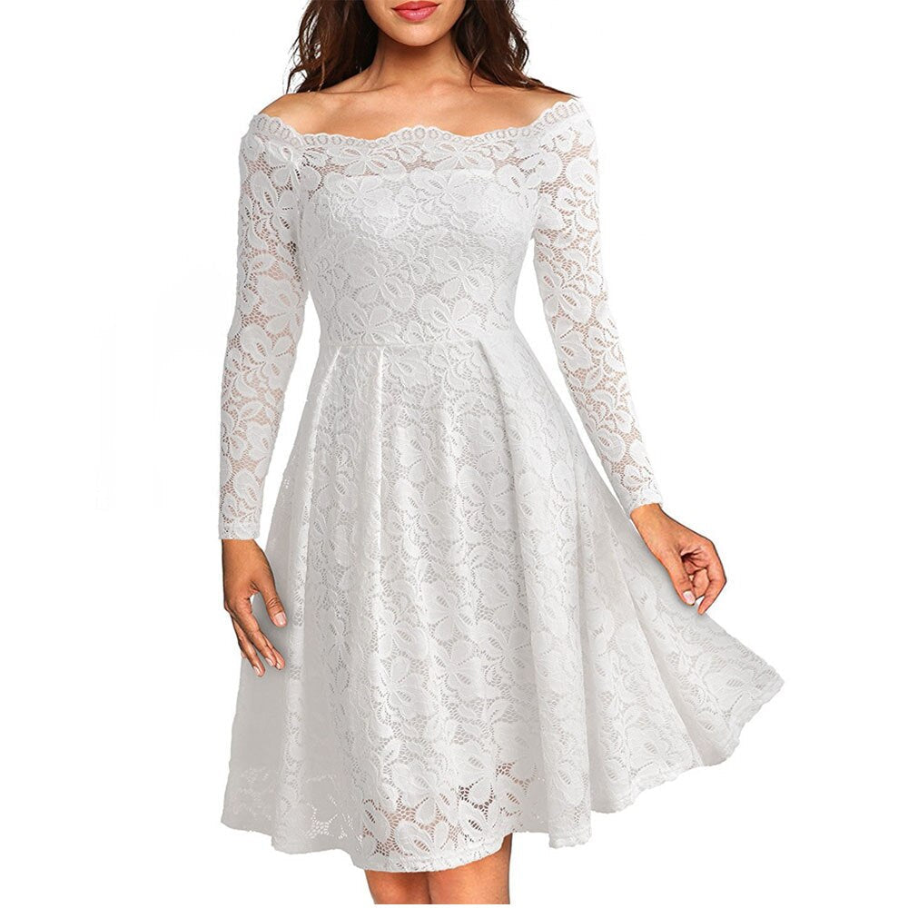 Kvinnes Midikjole Off-Shoulder Vintage Design 5