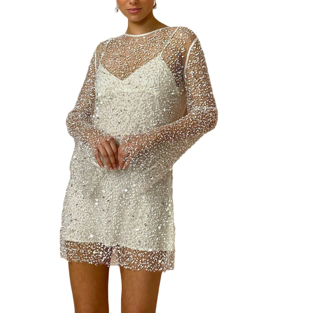 Kvinnes Nettingkjole med Perler og Stropper 4