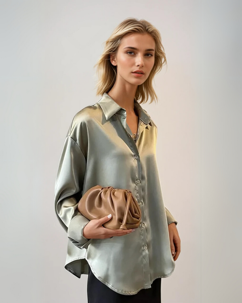 Kvinnes Satin Bluse Elegant Silkeaktig Materiale 1