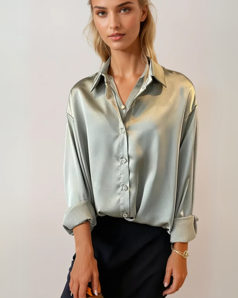 Kvinnes Satin Bluse Elegant Silkeaktig Materiale 2