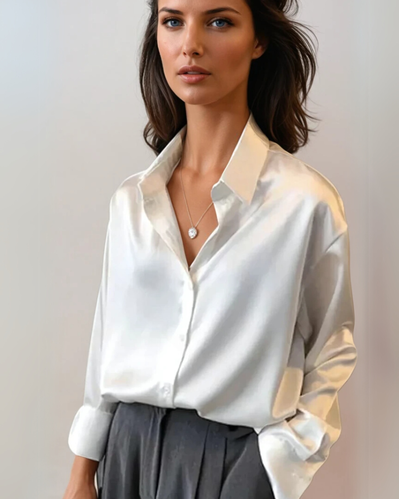 Kvinnes Satin Bluse Elegant Silkeaktig Materiale 3