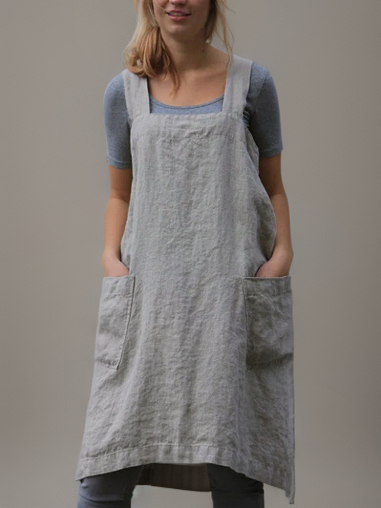 Kvinnes Schürzenkleid med Praktiske Lommer og Overkryssede Detaljer 0