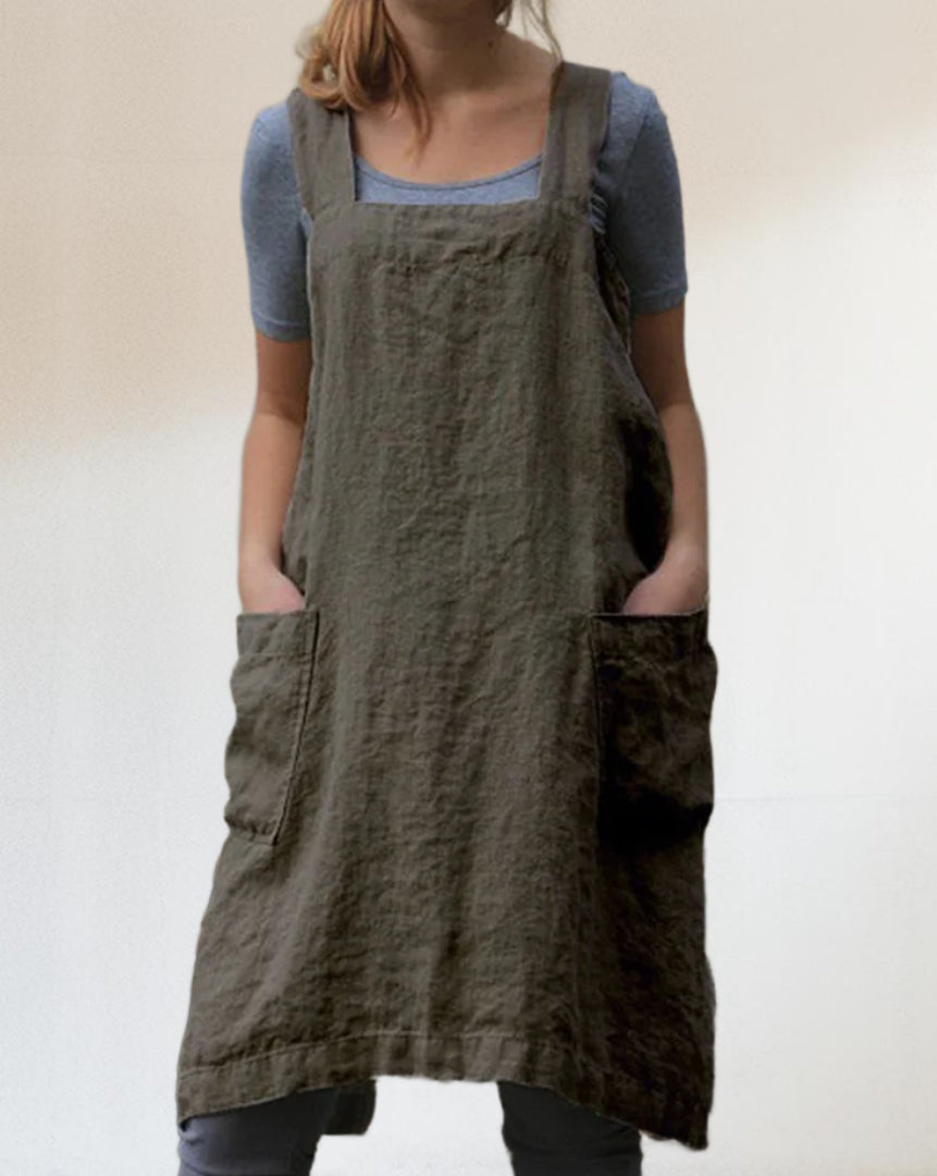 Kvinnes Schürzenkleid med Praktiske Lommer og Overkryssede Detaljer 4