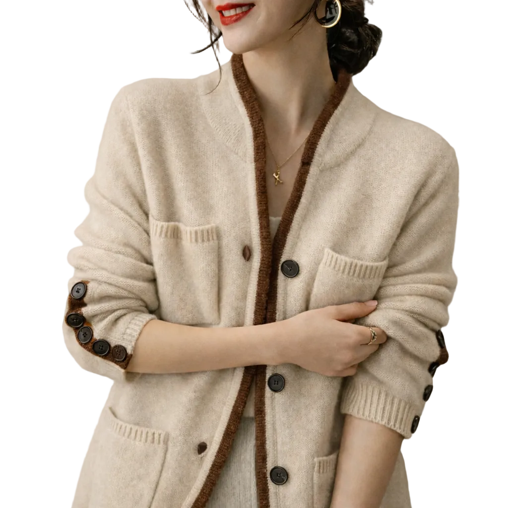 Kvinnes Strikket Cardigan med Drapert Design 0