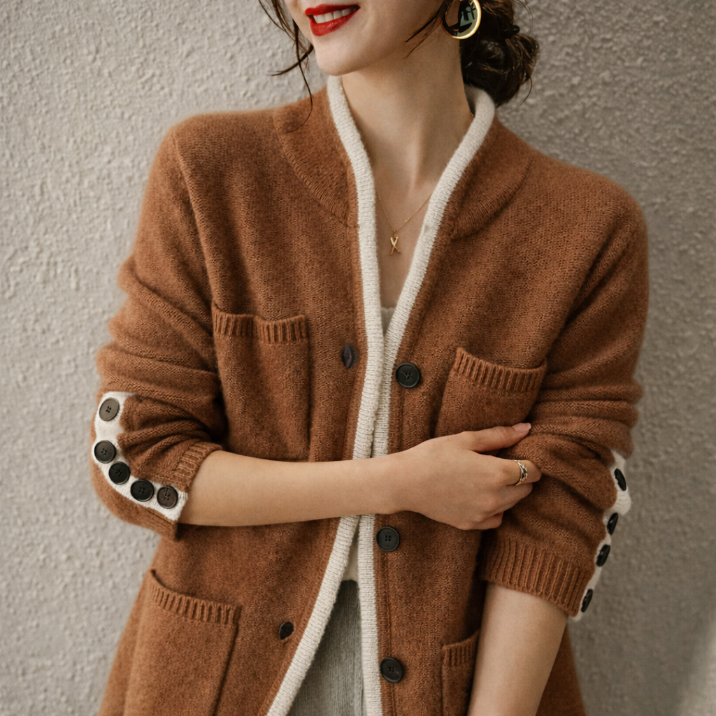 Kvinnes Strikket Cardigan med Drapert Design 4