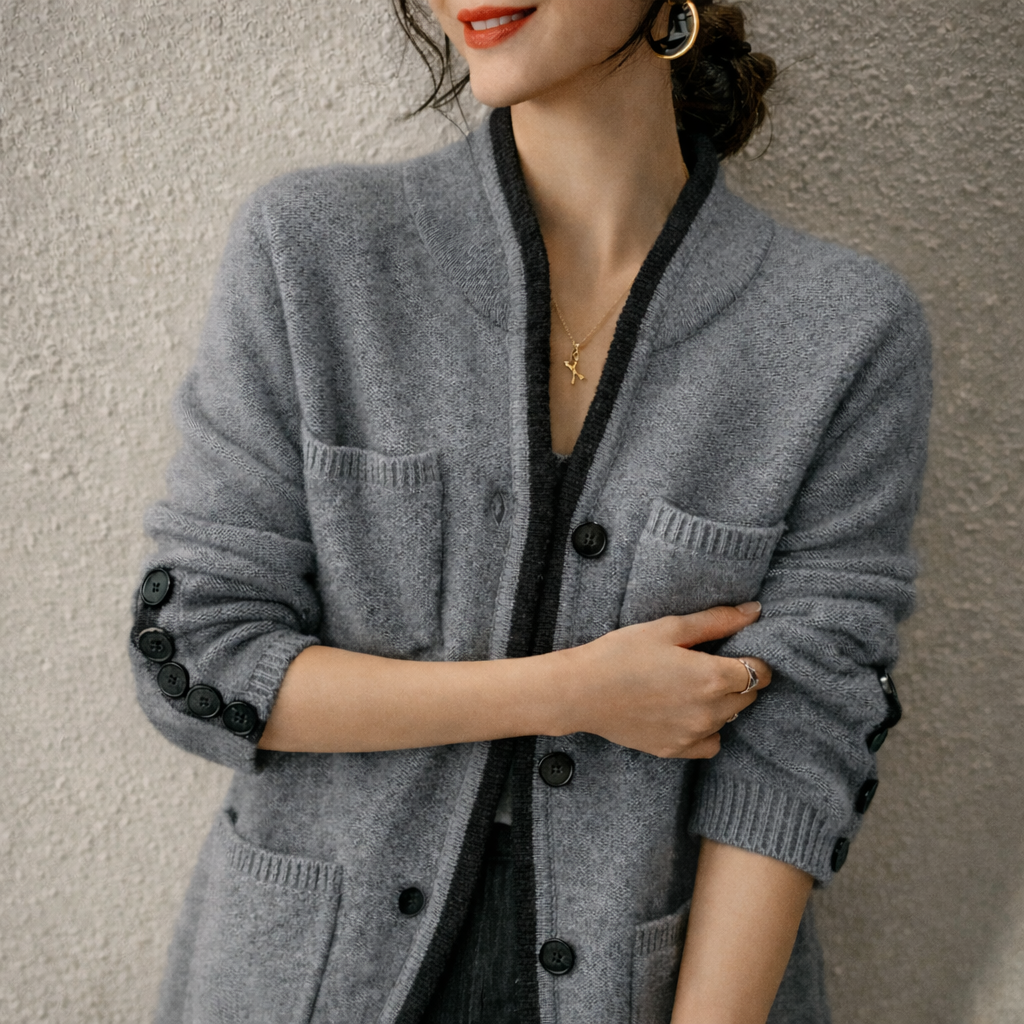Kvinnes Strikket Cardigan med Drapert Design 5