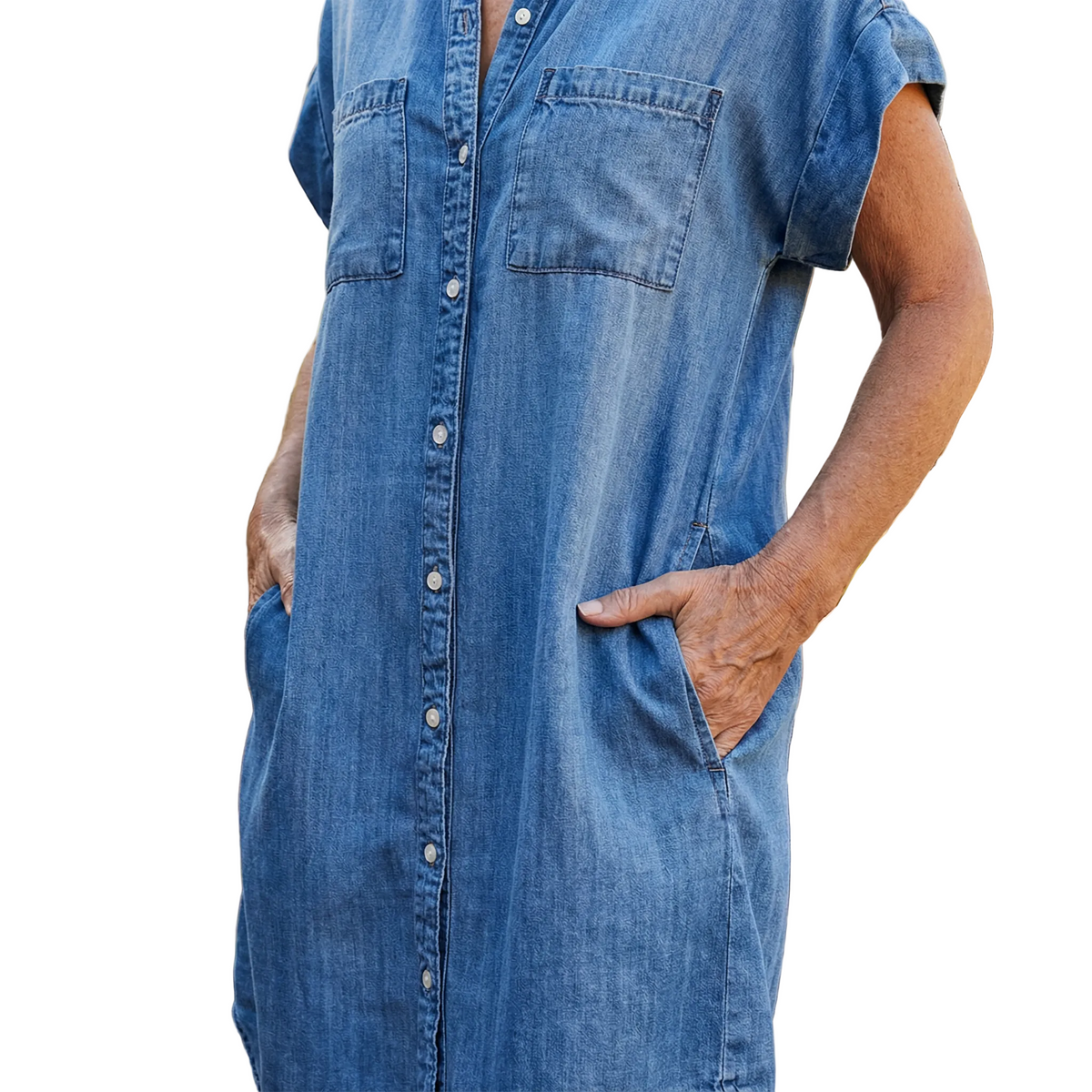Kvinnes Uformell Kjole med Denimtrykk 0