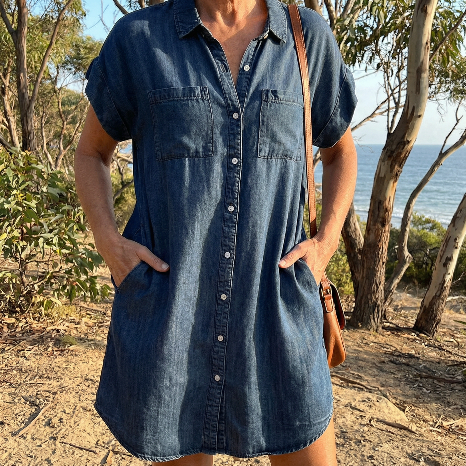 Kvinnes Uformell Kjole med Denimtrykk 5