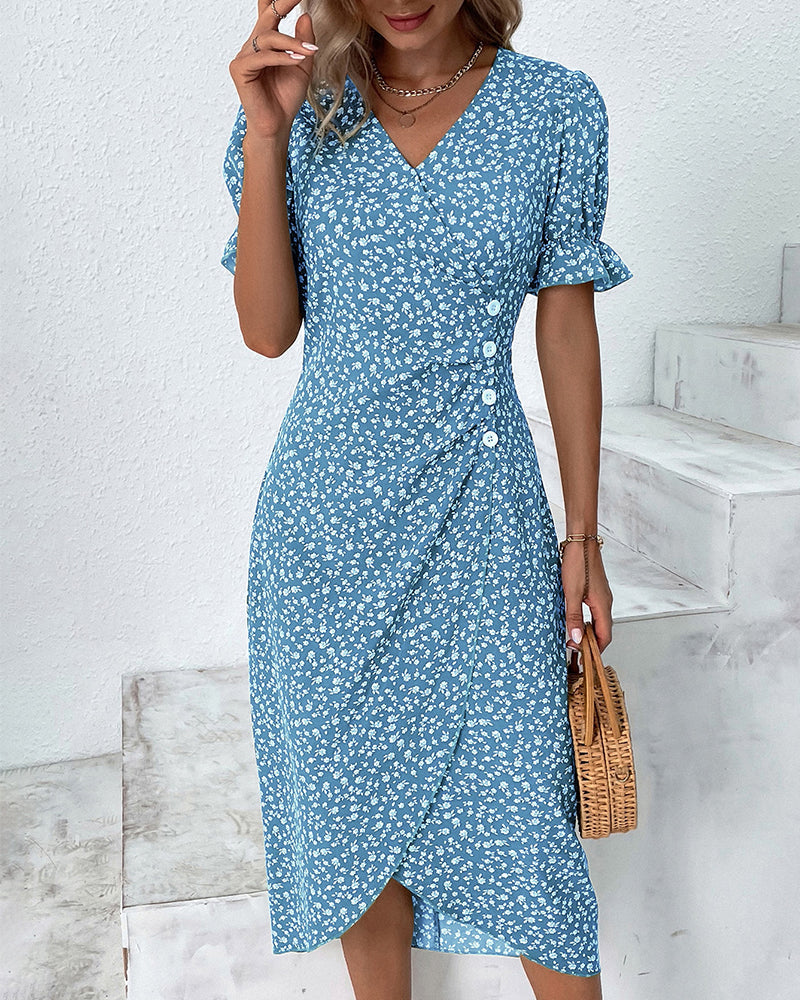 Kvinnes V-hals Kjole med Luftig Design 1