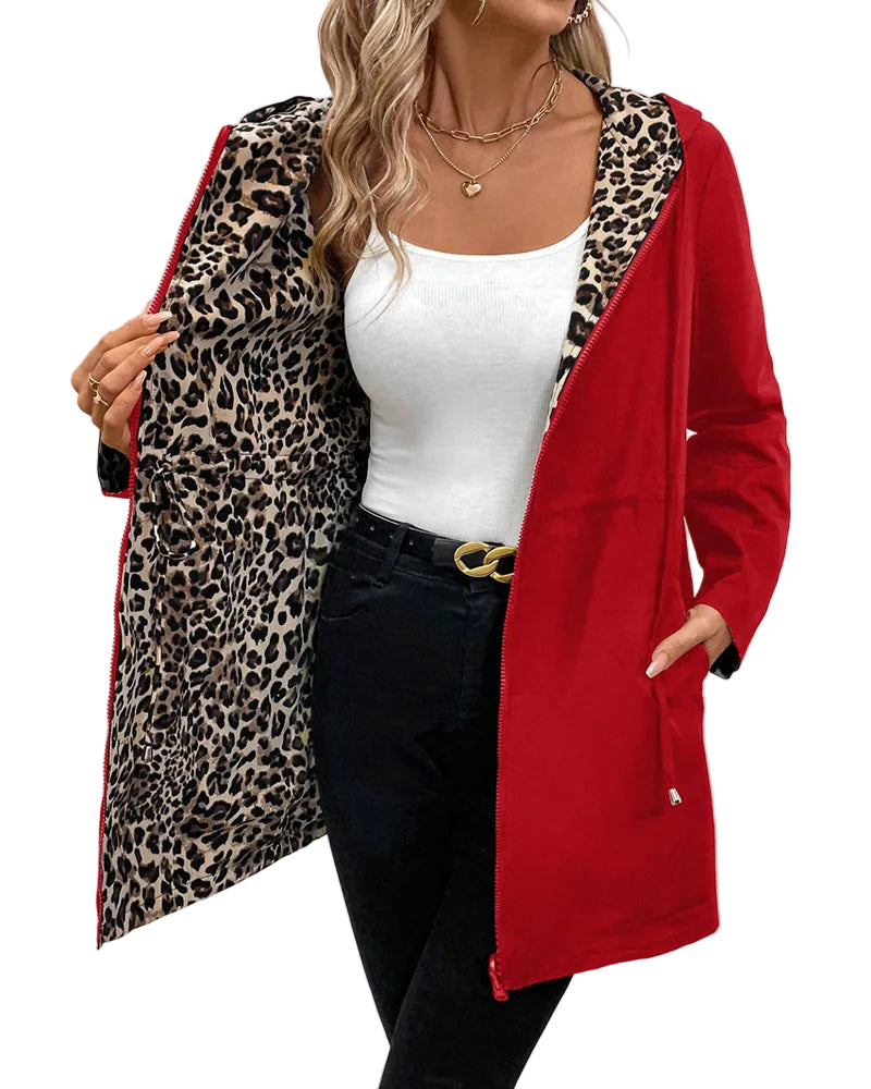 Kvinnes Vendbar Kåpe med Leopardtrykk 0