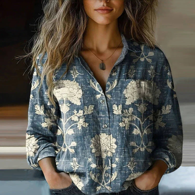 Kvinnes Vintage Bluse Bohemsk Mønster Uformell 2
