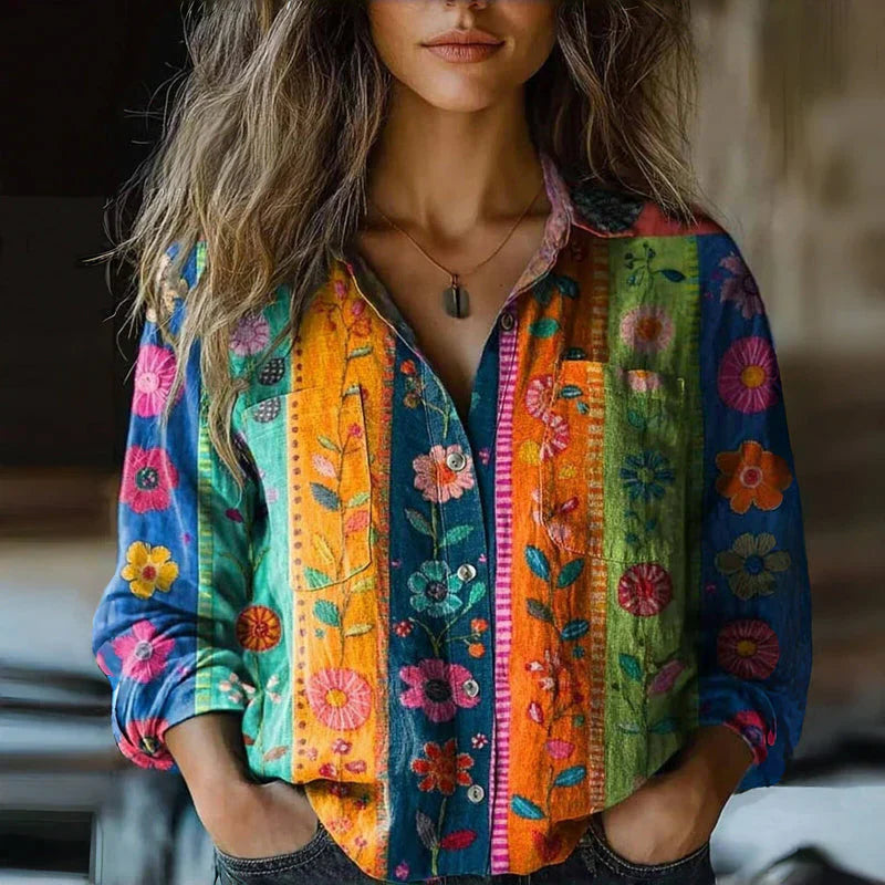 Kvinnes Vintage Bluse Bohemsk Mønster Uformell 4