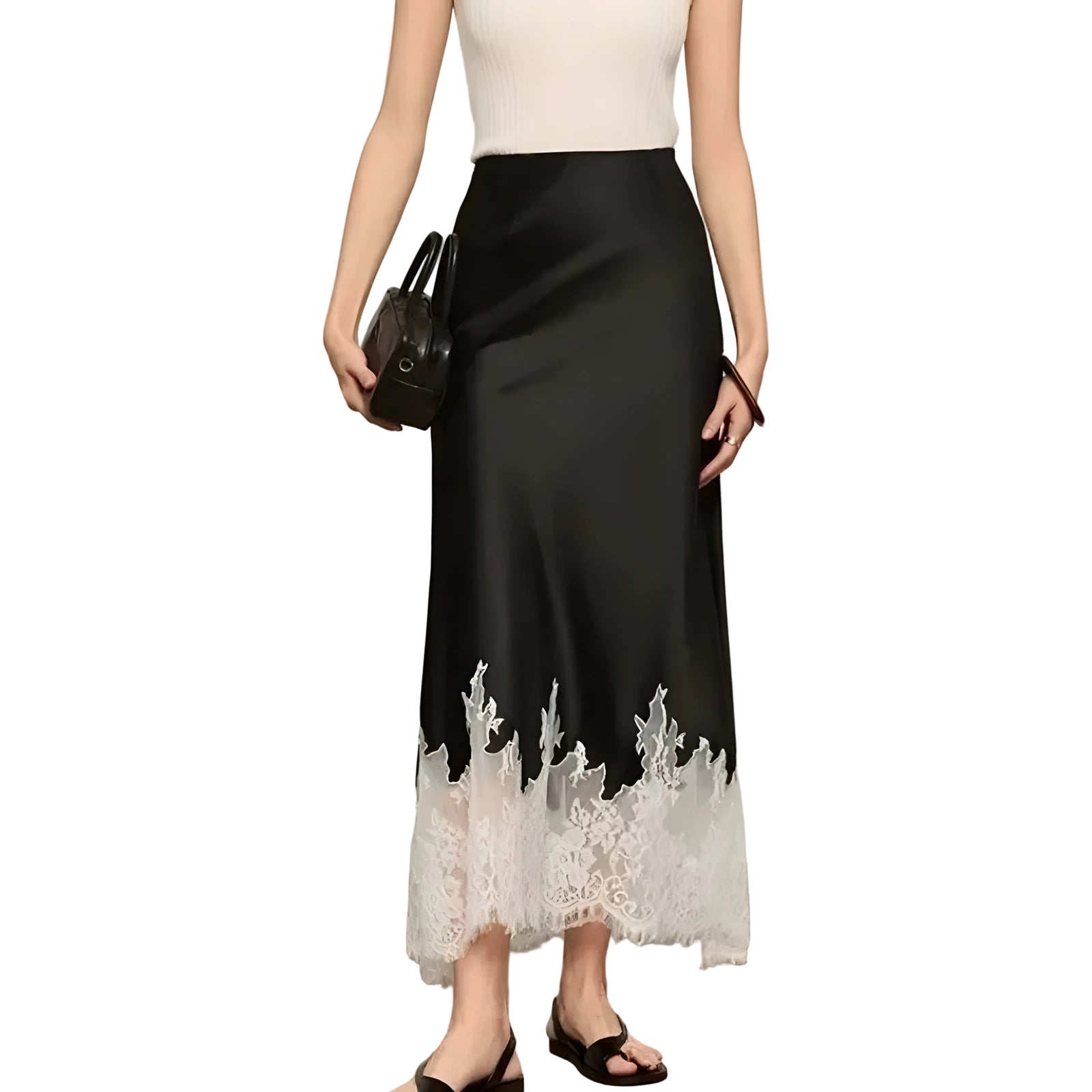 Kvinnesatengskjørt med Blonder A-Linje Silhuett 0