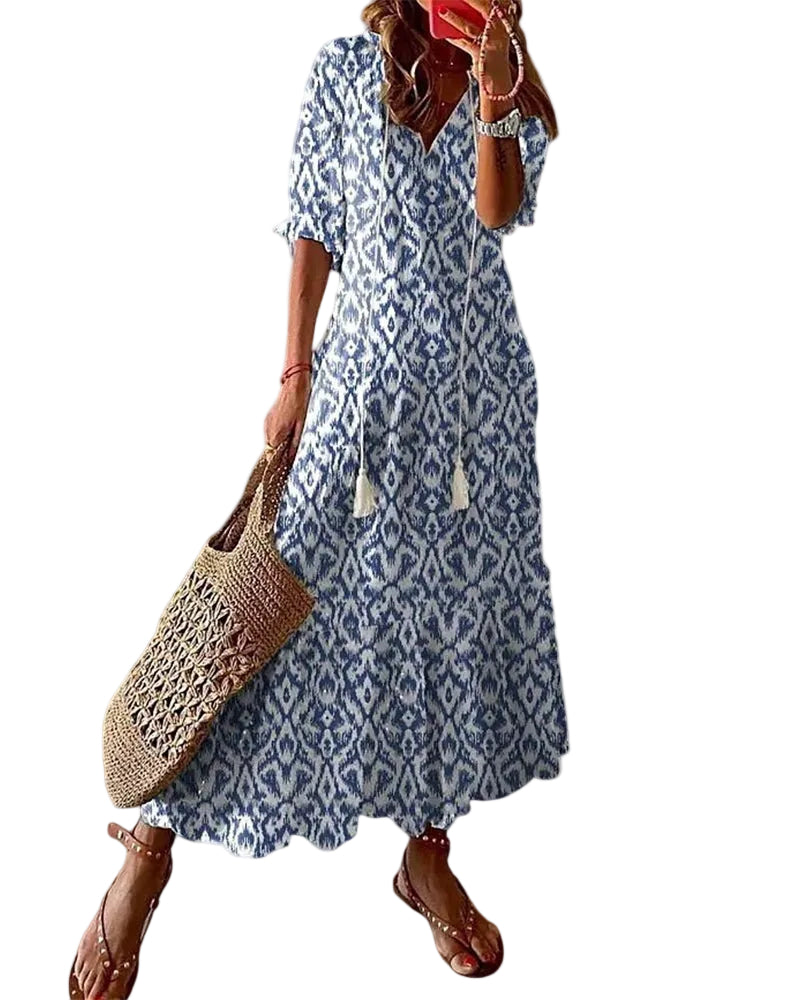Kvinnesommerkjole Boho Vintage Stil 0
