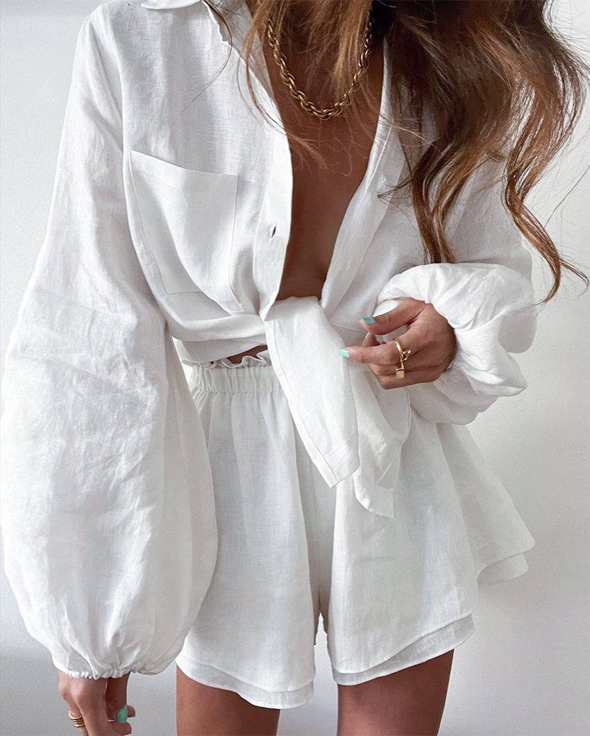 Variant image for Dame Sommer Sete Linbluse og Shorts Lette Materialer-13
