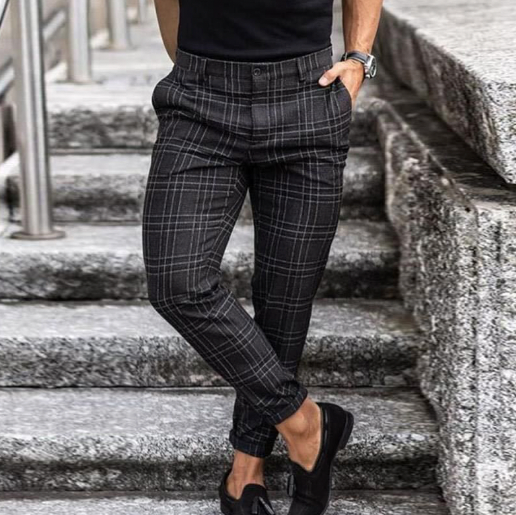 Herrebukse Diamantmønster Elegant Høykvalitetsstoff-1