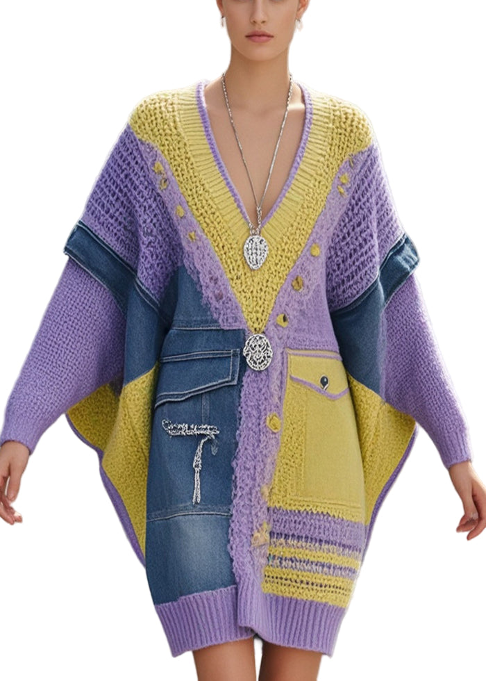 Lang Strikket Genser med Asymmetrisk Design for Damer 0